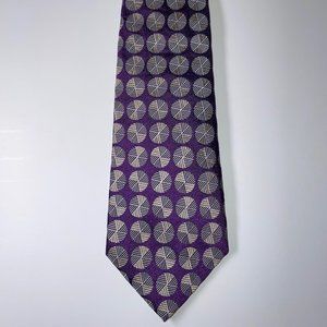 Silk Armani Collezioni Purple Narrow Tie W/Beige Jacquard Circles  - EUC